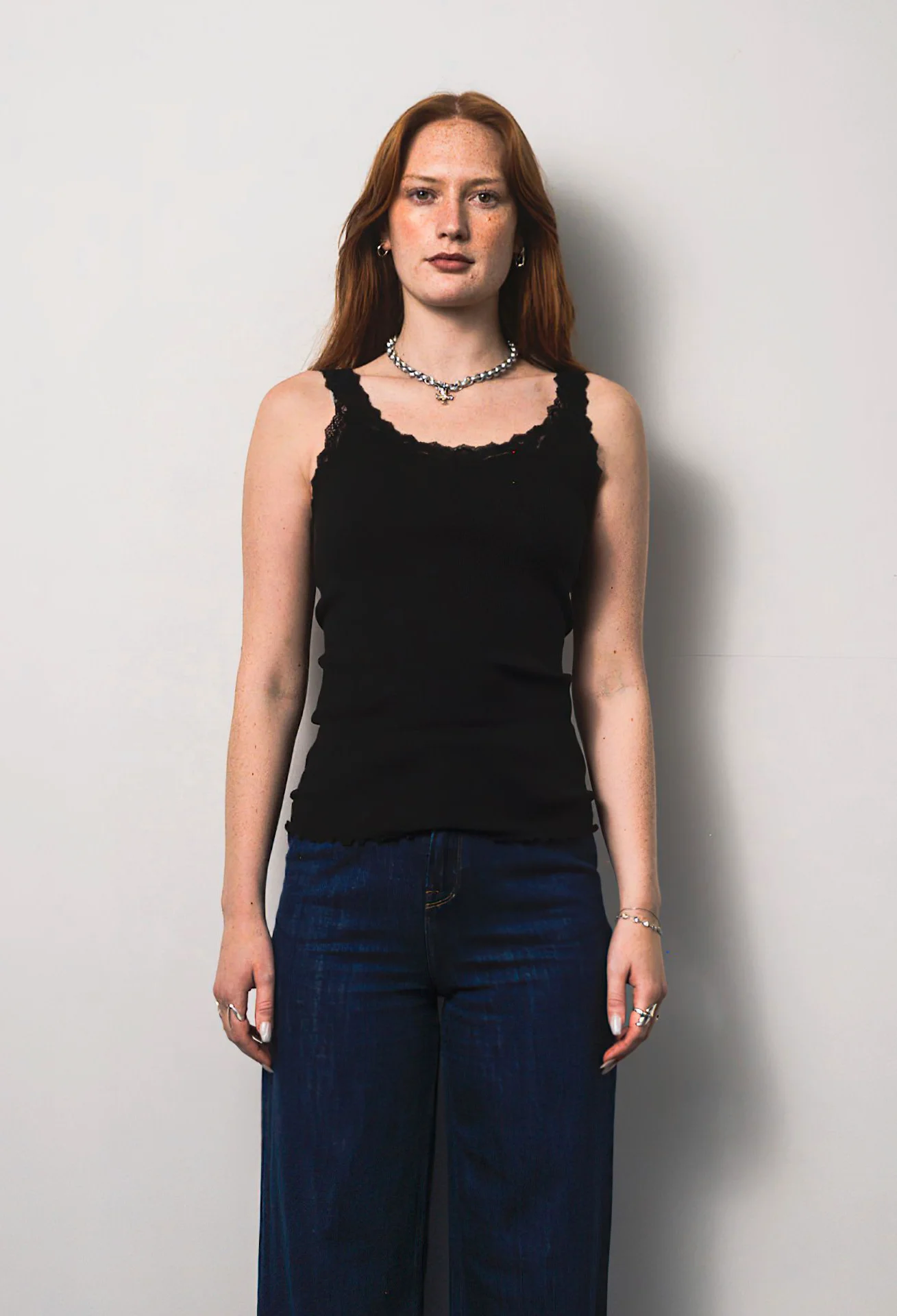rosemunde - Black Tank Top with Lace (S)